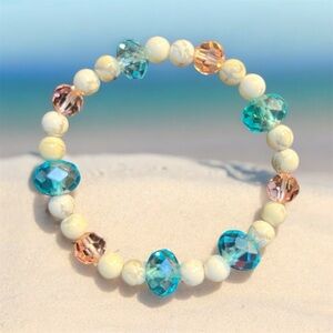 Elegant Pink & Teal Crystal Beaded Bracelet